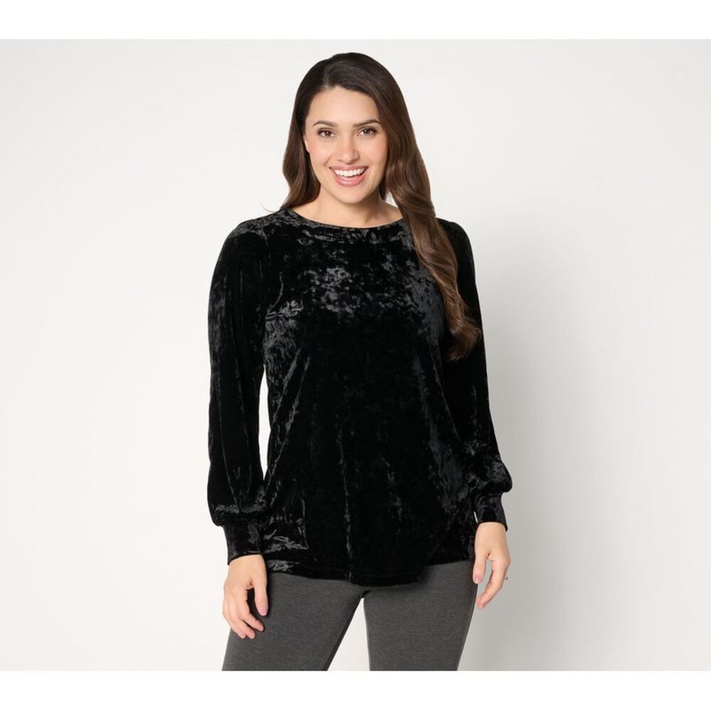 Belle by Kim Gravel Women's Top Sz XL Boho Crushed Velvet Blouson Black A708462